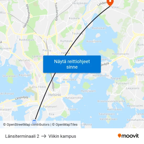 Länsiterminaali 2 to Viikin kampus map