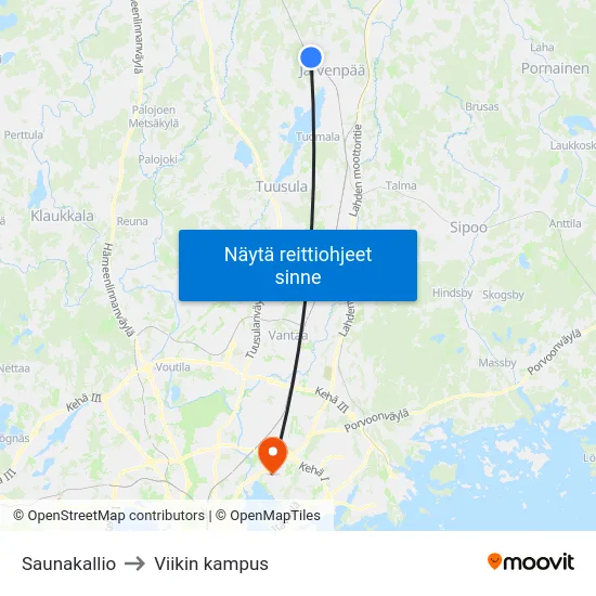 Saunakallio to Viikin kampus map