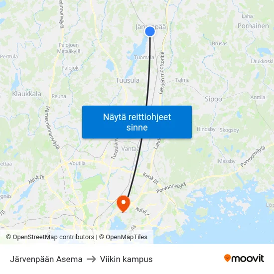 Järvenpään Asema to Viikin kampus map