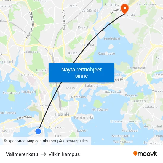 Välimerenkatu to Viikin kampus map