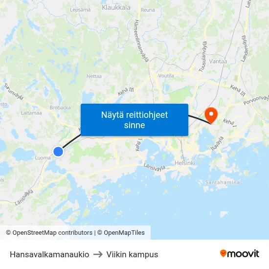 Hansavalkamanaukio to Viikin kampus map