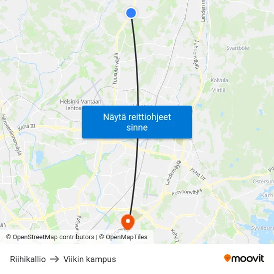 Riihikallio to Viikin kampus map