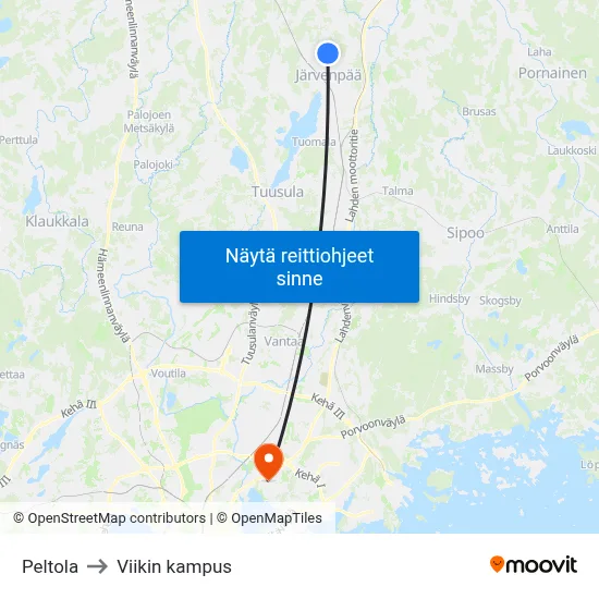 Peltola to Viikin kampus map