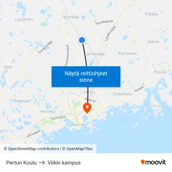 Pertun Koulu to Viikin kampus map