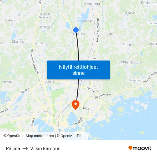 Paijala to Viikin kampus map