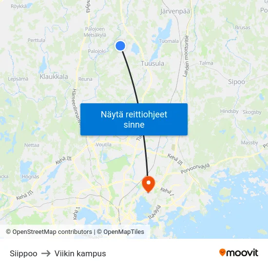 Siippoo to Viikin kampus map
