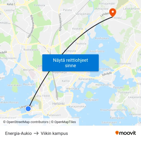 Energia-Aukio to Viikin kampus map