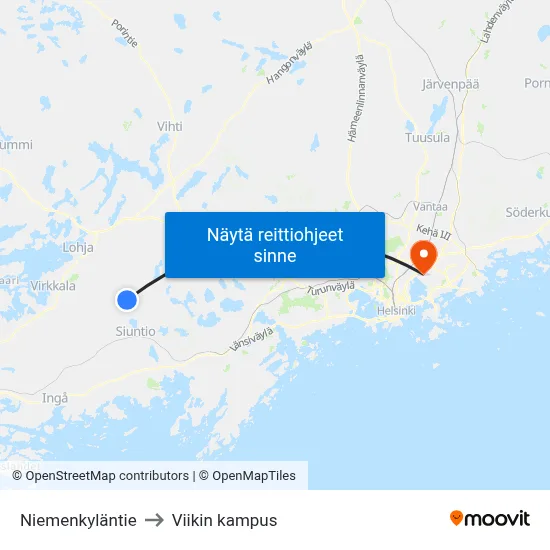 Niemenkyläntie to Viikin kampus map