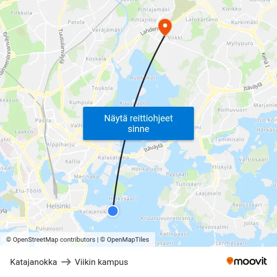 Katajanokka to Viikin kampus map