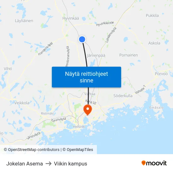 Jokelan Asema to Viikin kampus map