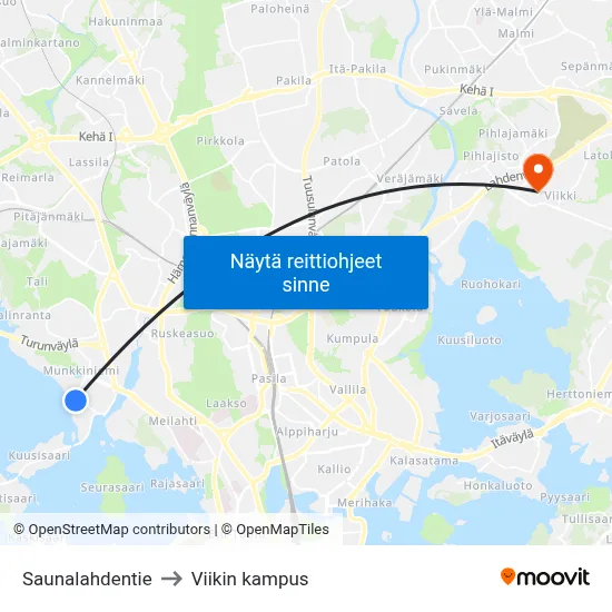 Saunalahdentie to Viikin kampus map