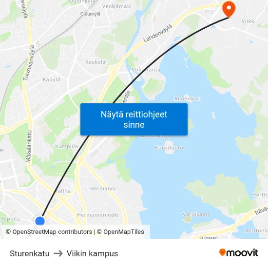 Sturenkatu to Viikin kampus map