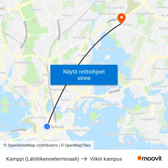 Kamppi (Lähiliikenneterminaali) to Viikin kampus map