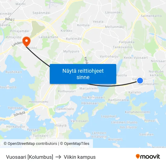 Vuosaari [Kolumbus] to Viikin kampus map