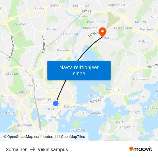 Sörnäinen to Viikin kampus map
