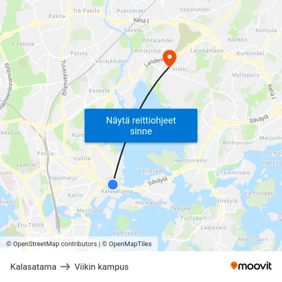 Kalasatama to Viikin kampus map
