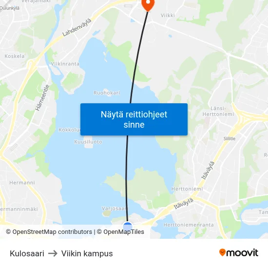 Kulosaari to Viikin kampus map