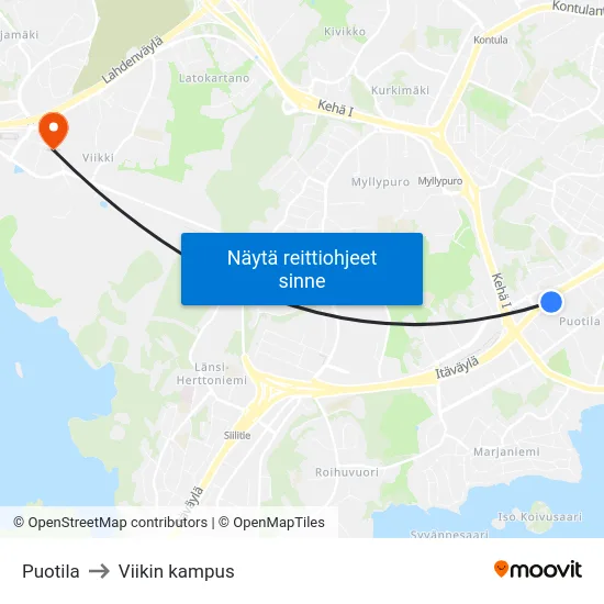 Puotila to Viikin kampus map