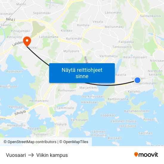 Vuosaari to Viikin kampus map