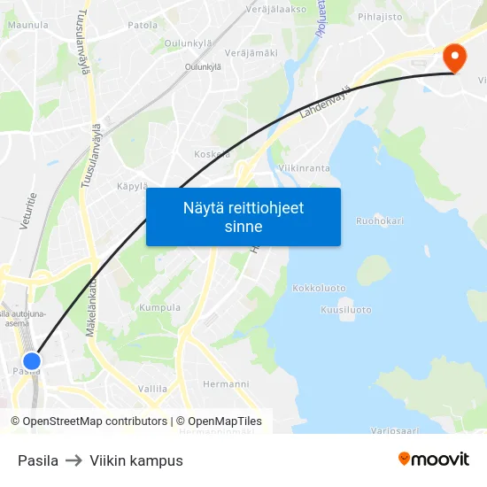 Pasila to Viikin kampus map