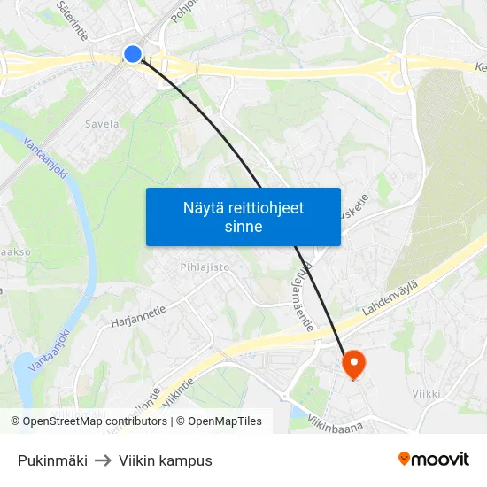 Pukinmäki to Viikin kampus map