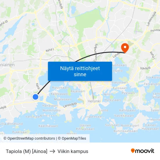 Tapiola (M) [Ainoa] to Viikin kampus map
