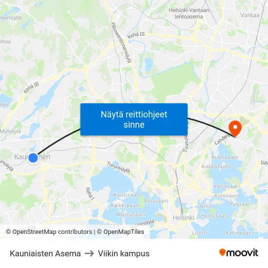 Kauniaisten Asema to Viikin kampus map