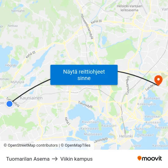 Tuomarilan Asema to Viikin kampus map