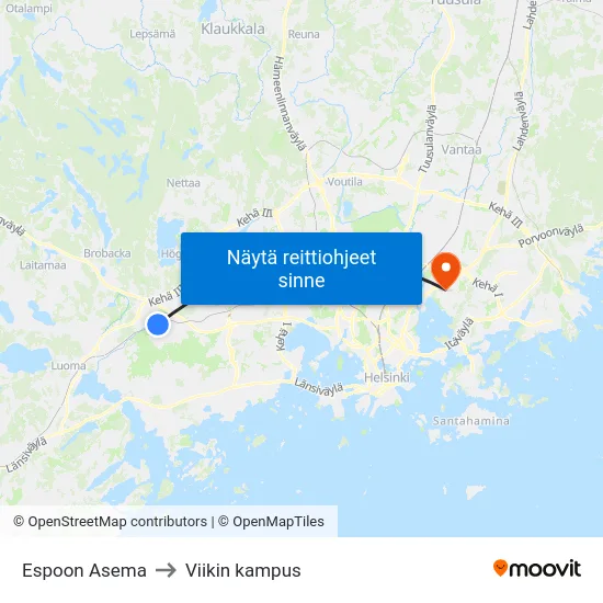 Espoon Asema to Viikin kampus map
