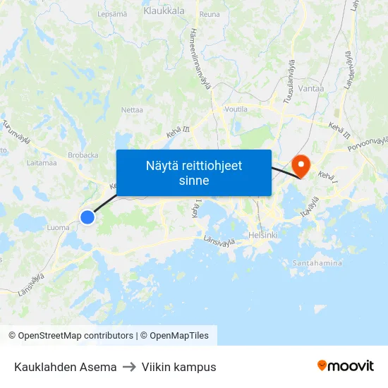 Kauklahden Asema to Viikin kampus map