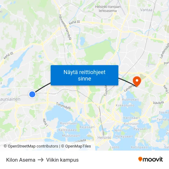 Kilon Asema to Viikin kampus map