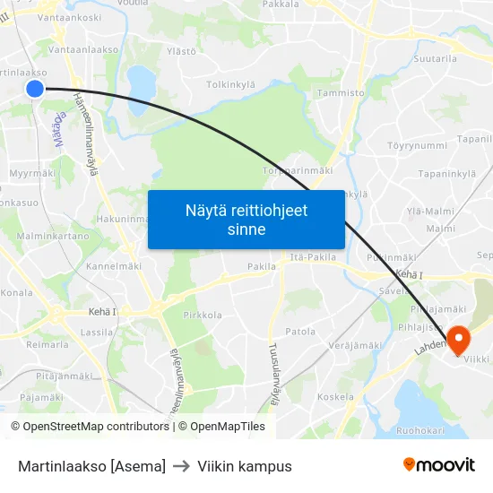 Martinlaakso [Asema] to Viikin kampus map