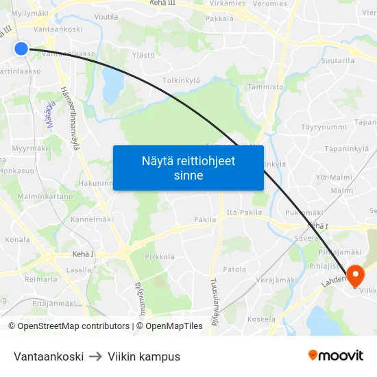 Vantaankoski to Viikin kampus map