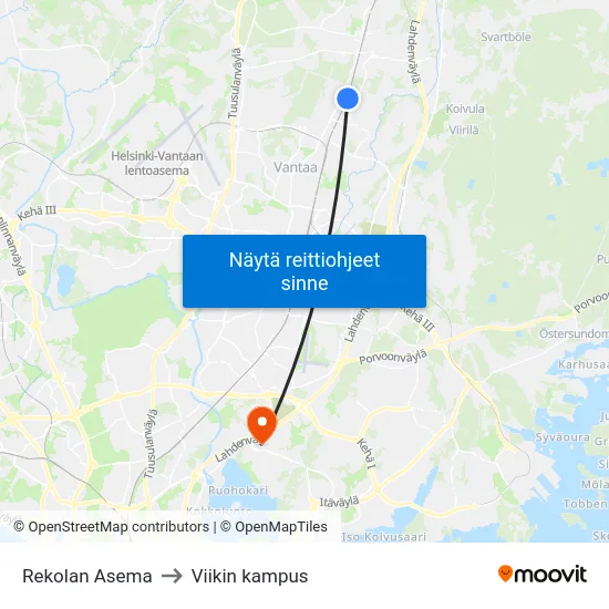Rekolan Asema to Viikin kampus map