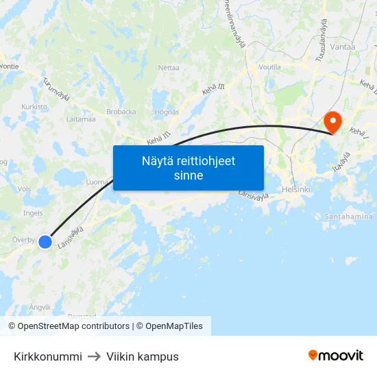 Kirkkonummi to Viikin kampus map