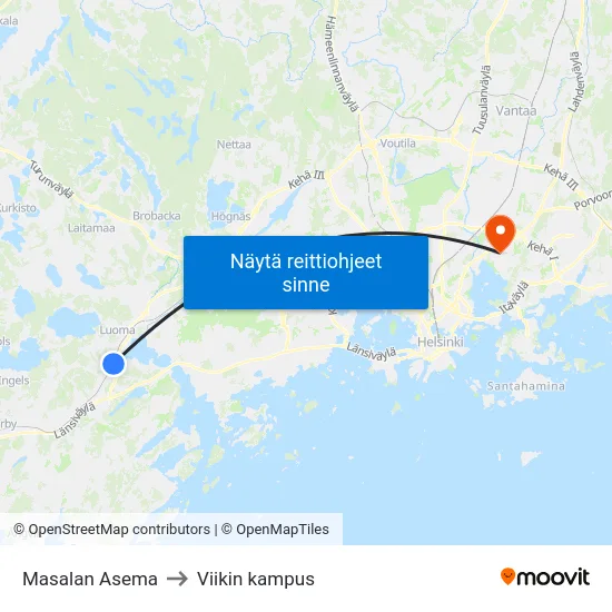 Masalan Asema to Viikin kampus map
