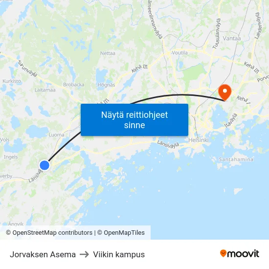 Jorvaksen Asema to Viikin kampus map