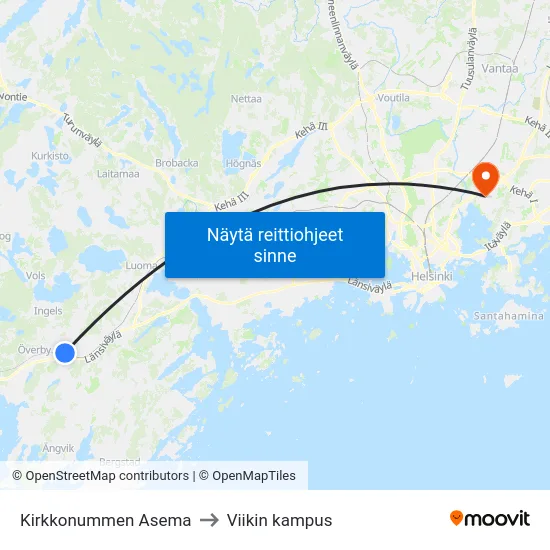 Kirkkonummen Asema to Viikin kampus map