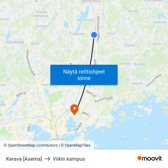 Kerava [Asema] to Viikin kampus map