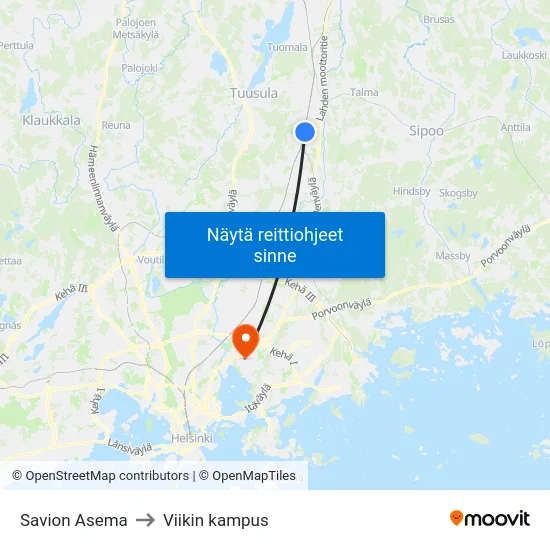 Savion Asema to Viikin kampus map
