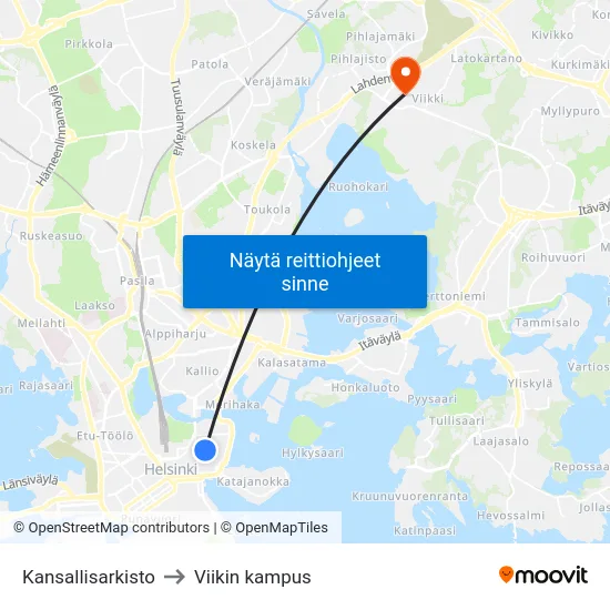 Kansallisarkisto to Viikin kampus map