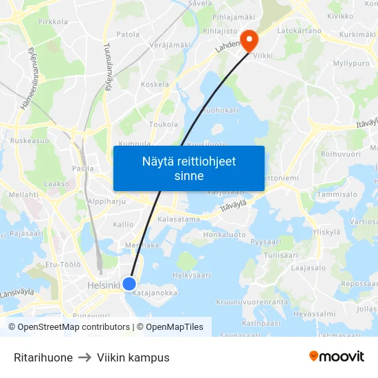Ritarihuone to Viikin kampus map