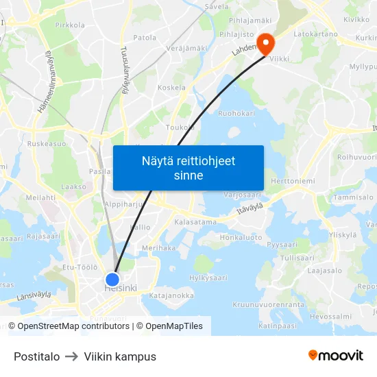 Postitalo to Viikin kampus map