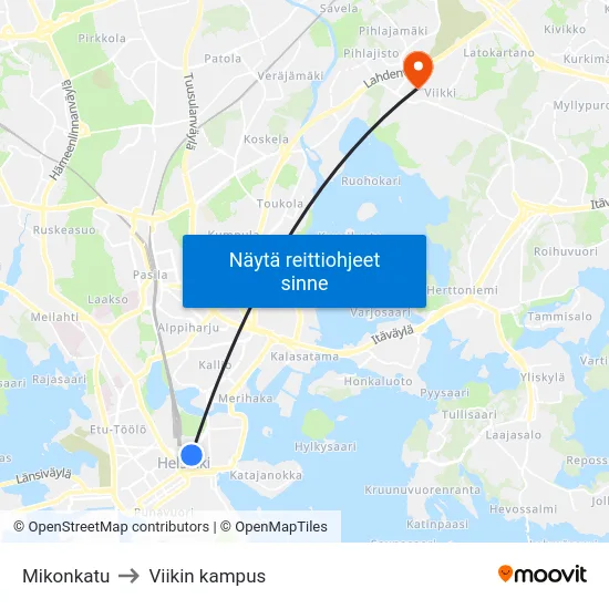 Mikonkatu to Viikin kampus map