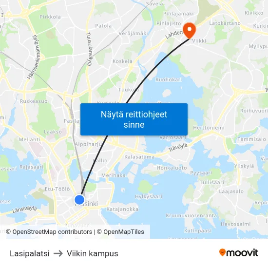 Lasipalatsi to Viikin kampus map