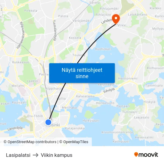 Lasipalatsi to Viikin kampus map