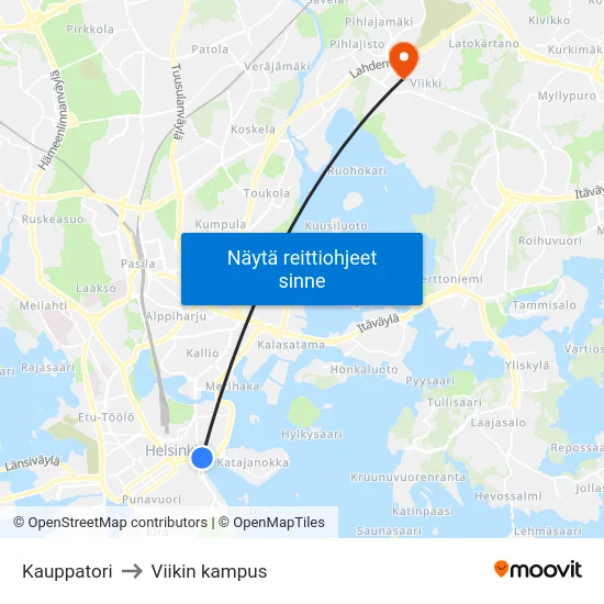 Kauppatori to Viikin kampus map