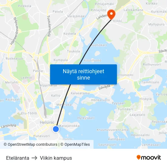 Eteläranta to Viikin kampus map