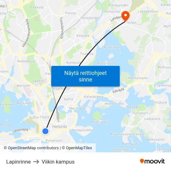 Lapinrinne to Viikin kampus map