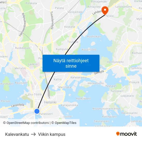 Kalevankatu to Viikin kampus map